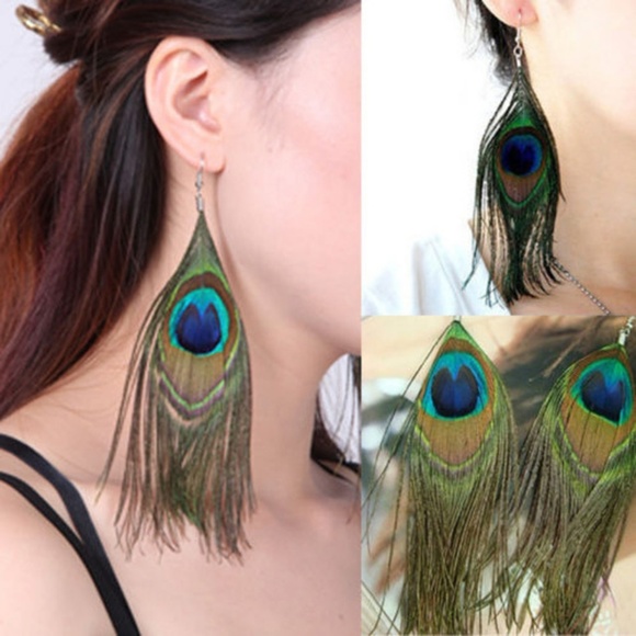 Necklace & Earrings - Peacock Secret Feather Set - Picture 2 of 8